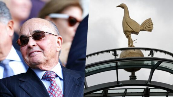 Tottenham Hotspur owner Joe Lewis (left) pictured with chairman Daniel Levy in the stands.