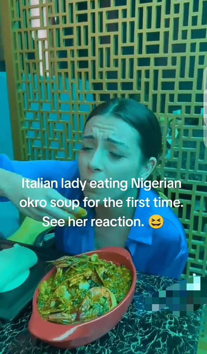 Italian lady tries Okra soup 