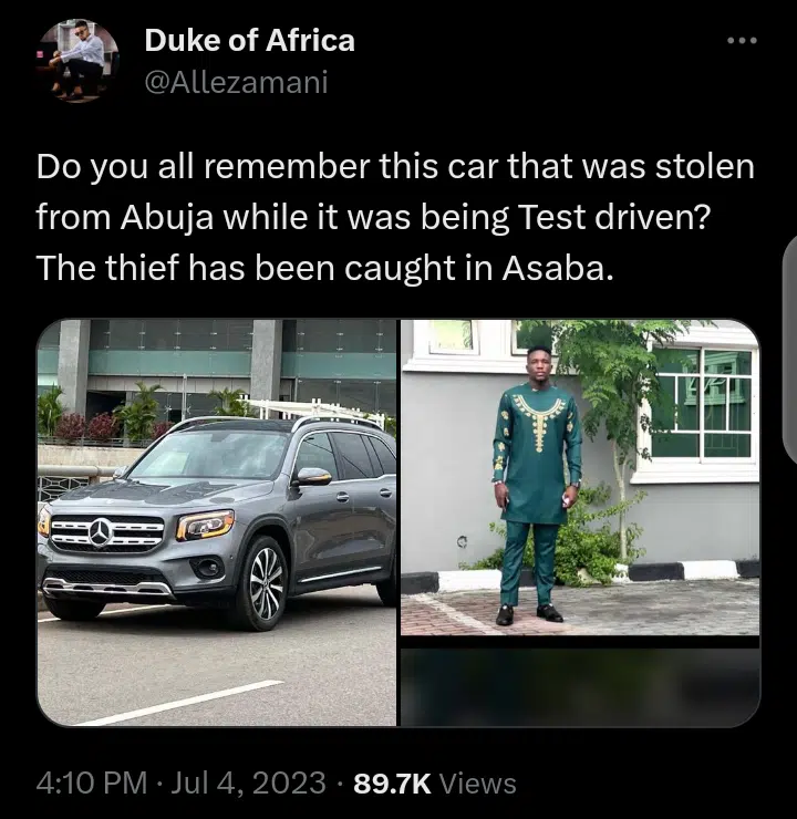 customer who absconded with N55m Benz during test drive in Abuja