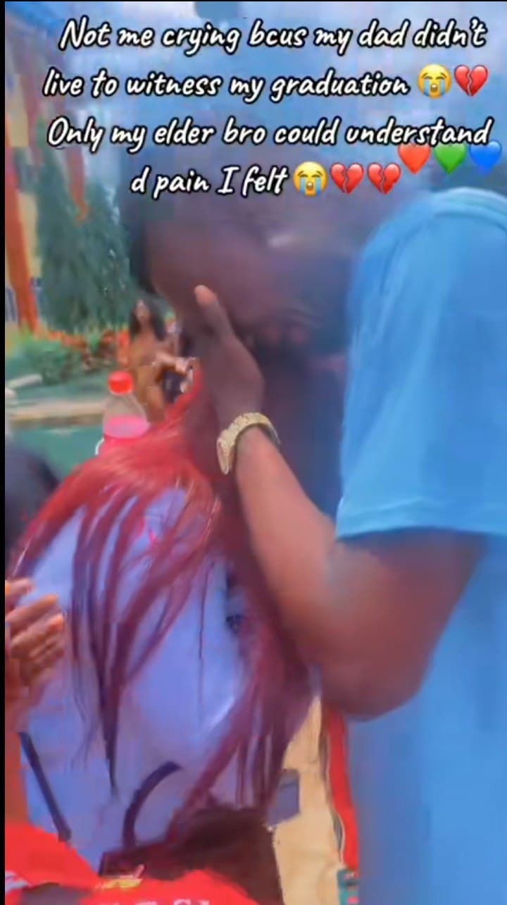 "My dad didn't live to see my graduation" – Lady and elder bro break down in tears during her sign out (Video)
