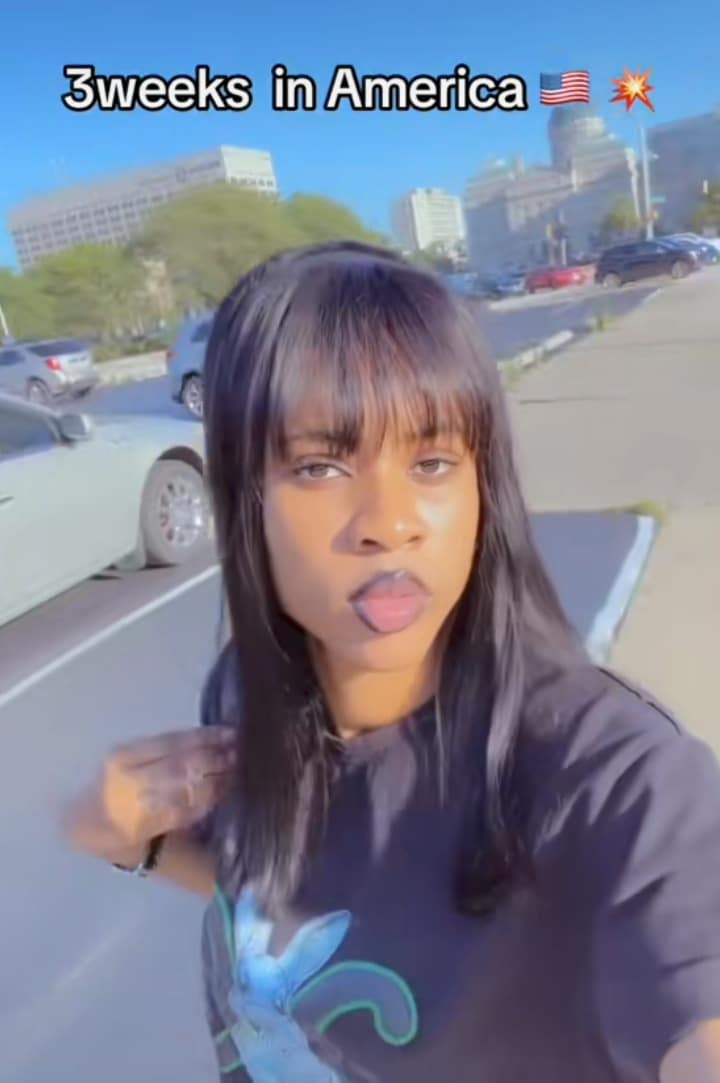 Lady shares transformation 3 weeks after moving to America