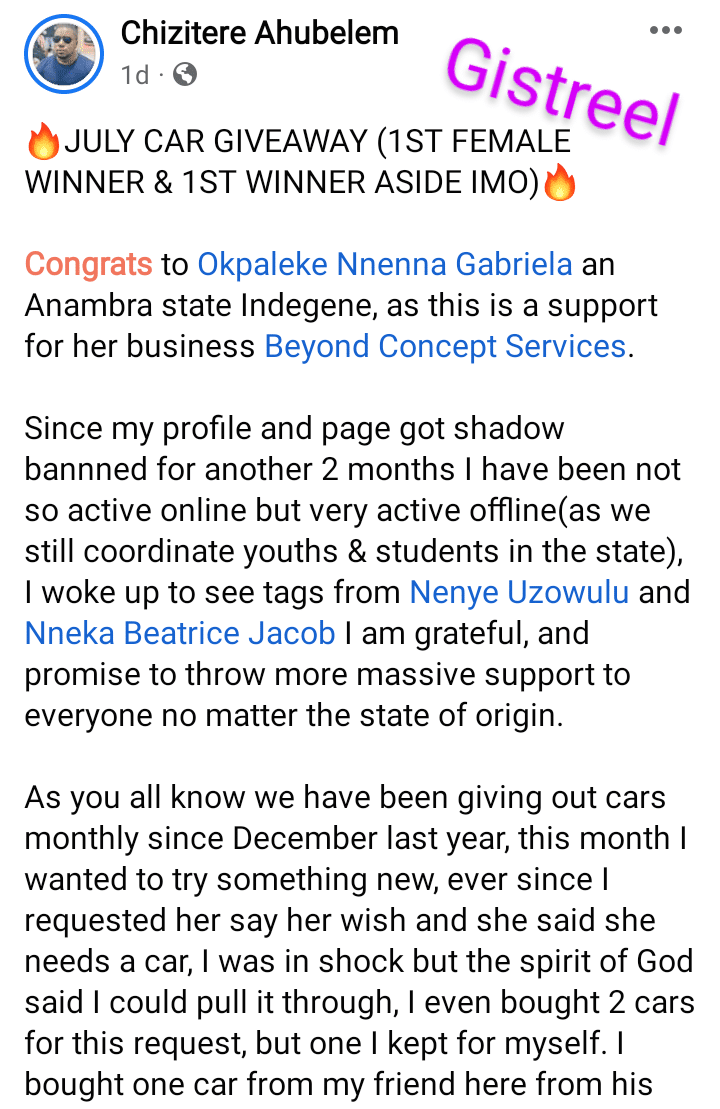 Influencer grants female follower's wish with car gift