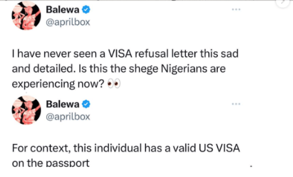 Man shares 'shocking letter' Embassy sent to Nigerian applicant on why his/her Schengen visa was denied