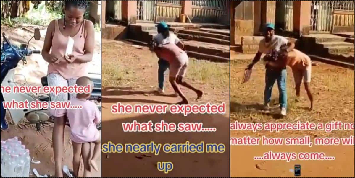 Overjoyed woman almost lifts husband after buying her a smartphone (Video)