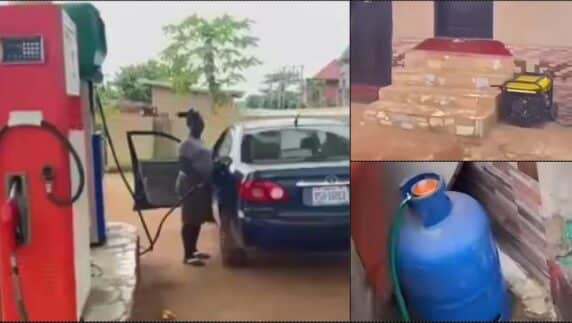 Man shocked to see petrol station running generator on gas (Video)