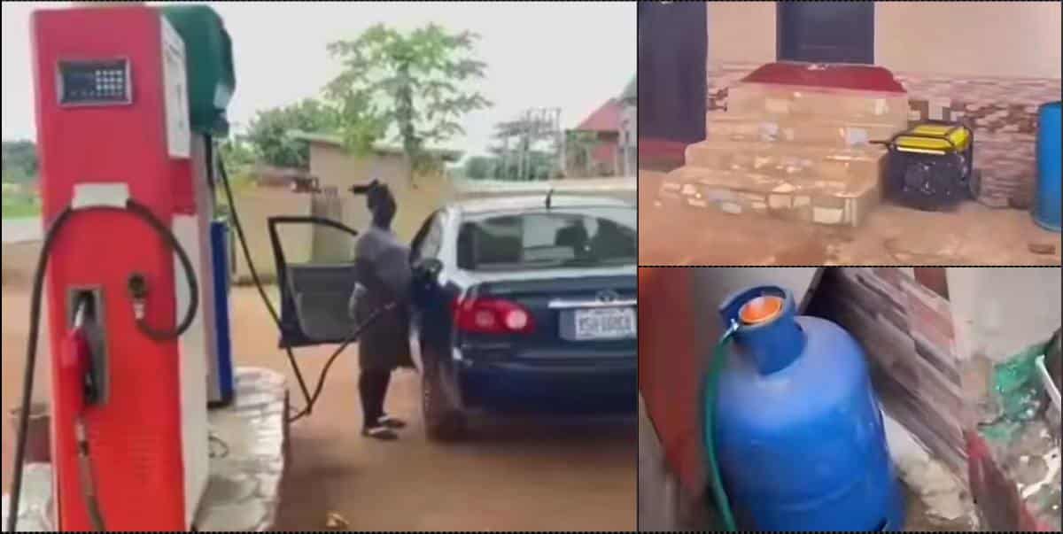 Man shocked to see petrol station running generator on gas (Video)