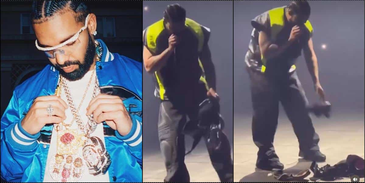Drake bombarded with bras on stage, begs for mercy (Video)