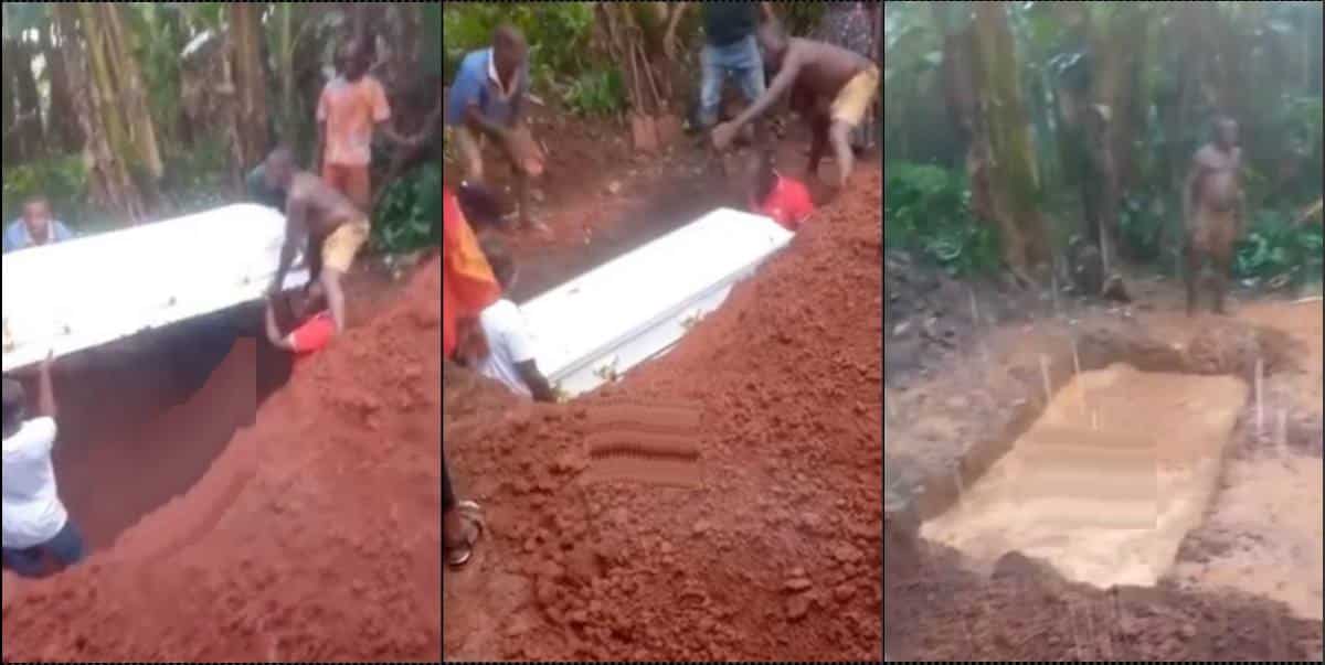 Heavy rain floods grave during funeral (Video)