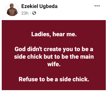 "God didn't create you to be a side chick but to be the main wife" - Nigerian marriage counsellor advises women