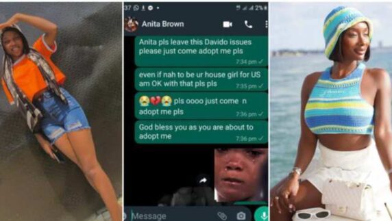 "Come & adopt me pls" - Nigerian lady begs Anita, Davido's alleged pregnant side chick, WhatsApp exchange leaves netizens in stitches