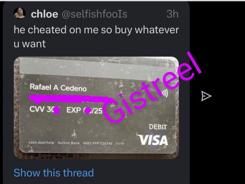 "Buy whatever you want" - Angry lady releases boyfriend's debit card on social media to seek revenge for alleged cheating