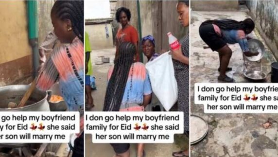 "She said her Son will marry me" - Nigerian lady goes the extra mile to win over boyfriend's mum during Sallah celebration (Video)