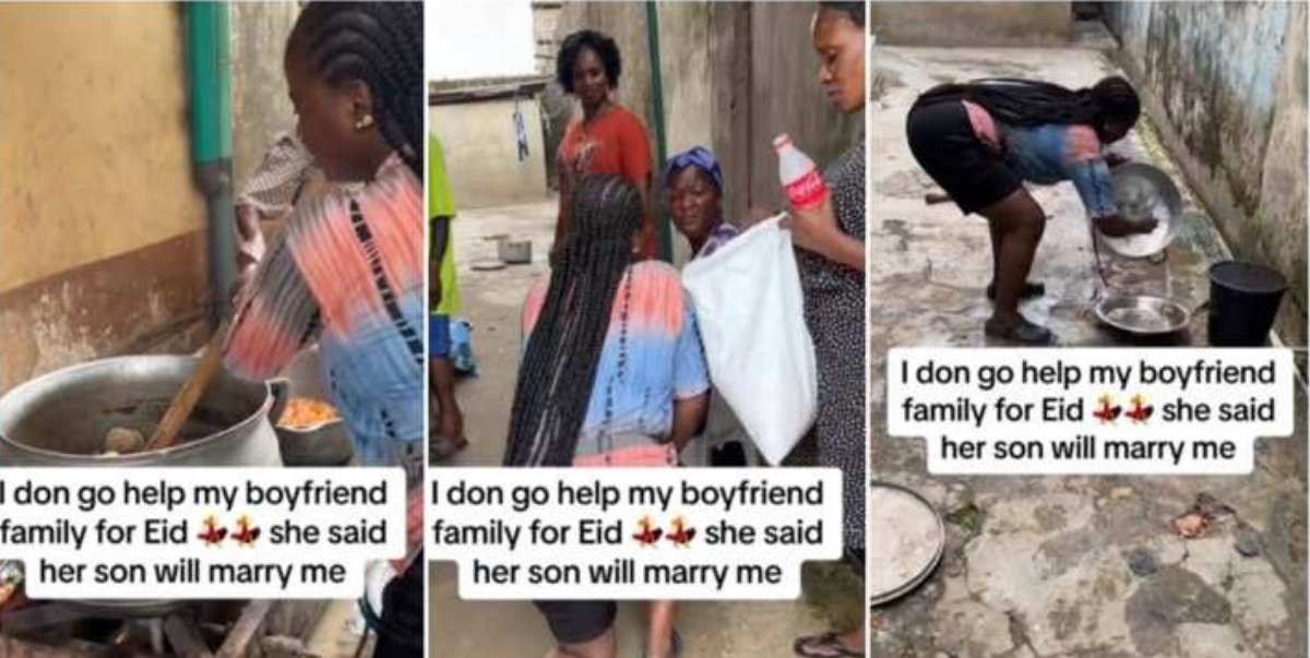 "She said her Son will marry me" - Nigerian lady goes the extra mile to win over boyfriend's mum during Sallah celebration (Video)
