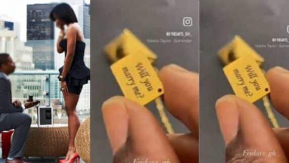 Man proposes to girlfriend with gold necklace, lady shows off (video)
