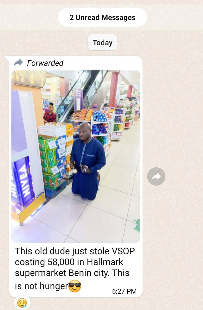 Edo 'big man' caught stealing bottle of Hennessy VSOP worth N58,000 from supermarket