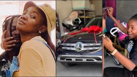 Overjoyed Simi goes down on her knees as Adekunle Gold gifts her Mercedes Benz (Video)