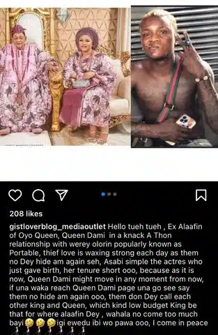 Queen Dami: Ex-wife Late Alaafin Allegedly Relationship With Portable