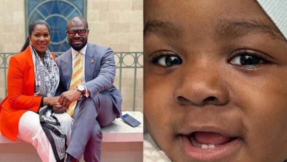 Stephanie Okereke and husband unveil second son as they dedicate him to God, reveals his name