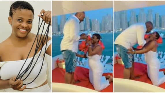 Media personality Angela Nwosu overjoyed as lover proposes to her on a yacht (Video)