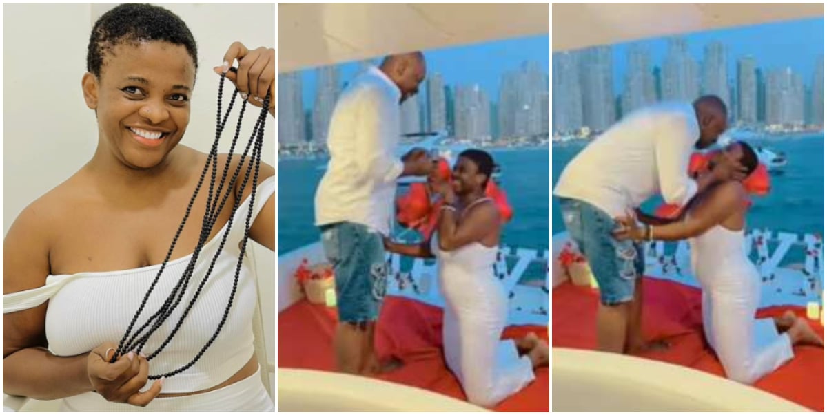 Media personality Angela Nwosu overjoyed as lover proposes to her on a yacht (Video)