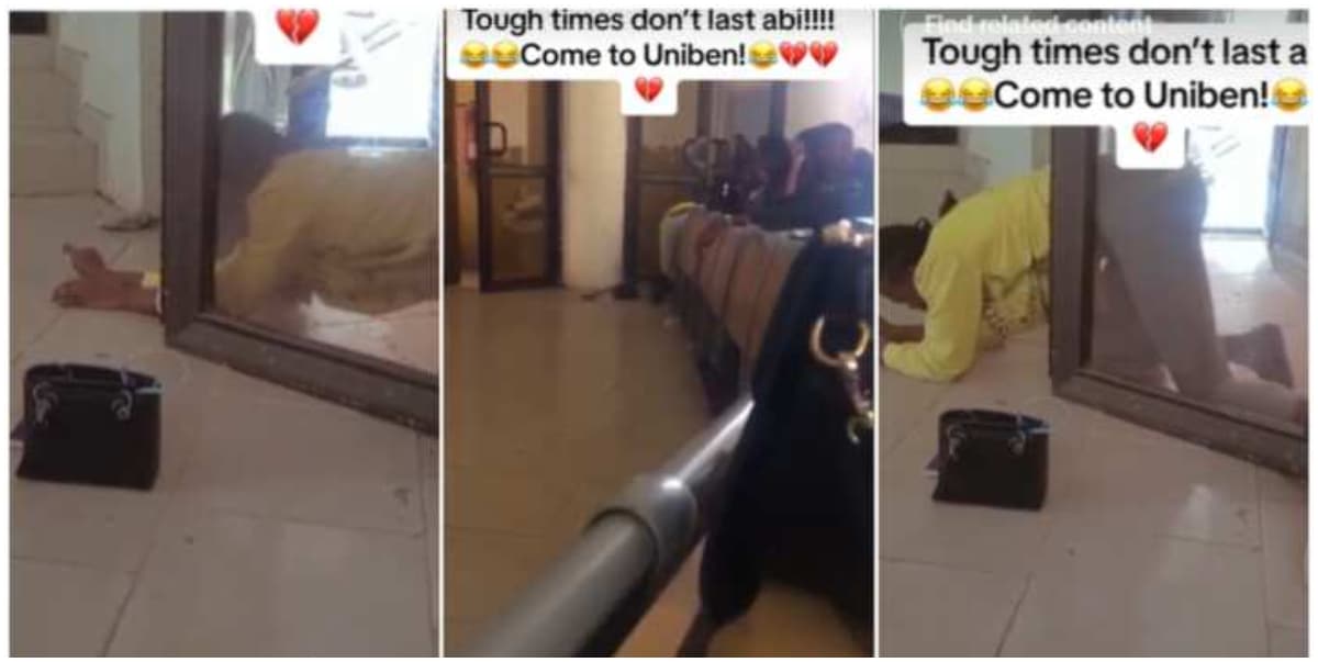 UNIBEN undergraduate spotted quietly crawling into lecture hall, hides from lecturer (Video)