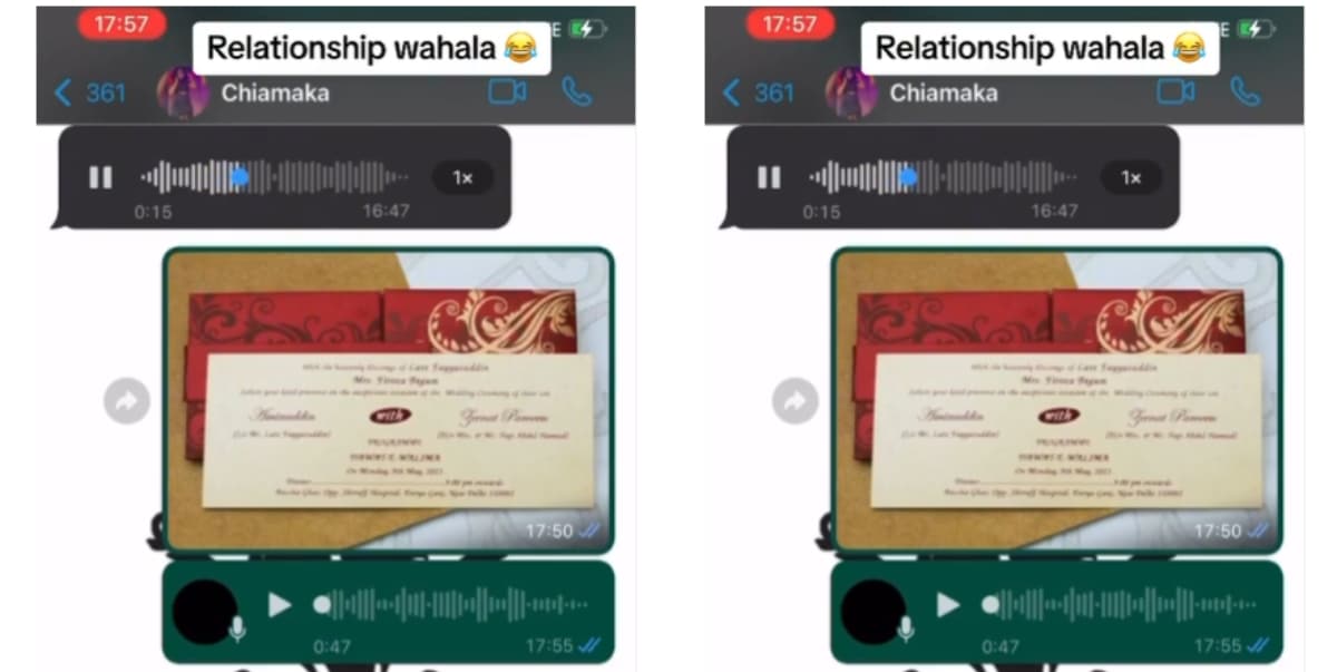 Drama as couple confess to each other about getting married to their secret partners via voice notes