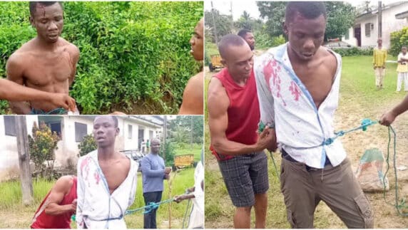 Suspected thief beaten and tied up in Calabar