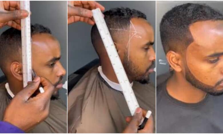 Barber causes a stir as he applies mathematics, uses ruler, pencil, and set square to measure customer's head (Video)
