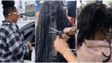 Lady causes a stir as she rushes to salon after 6 days to take out braid she spent ₦75k on
