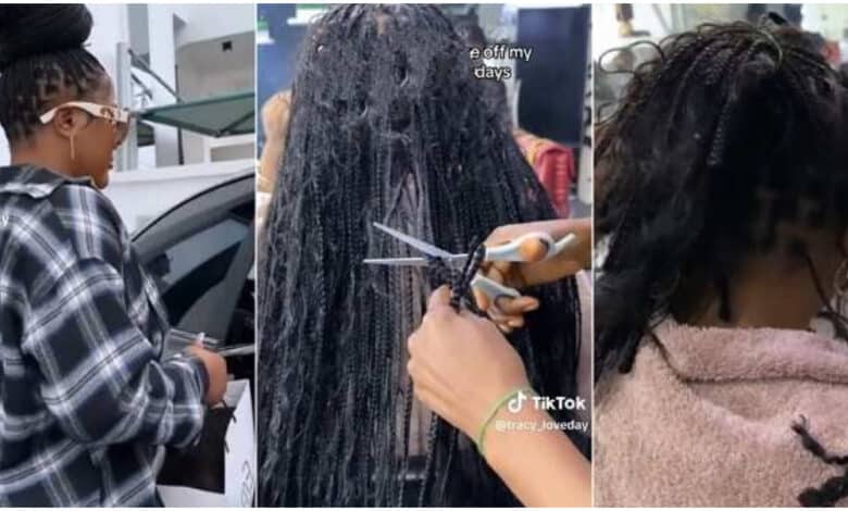 Lady causes a stir as she rushes to salon after 6 days to take out braid she spent ₦75k on