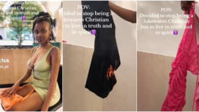 "Officially born again"- Lady causes a stir as she sets fire on all skimpy clothes in her wardrobe 