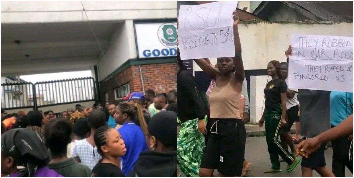 Rivers State University female students stage protest over continuous robbery attacks on their hostels (Video)