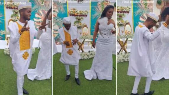 Tall bride causes a stir as she appears uninterested despite her small-sized groom's groove on their wedding day