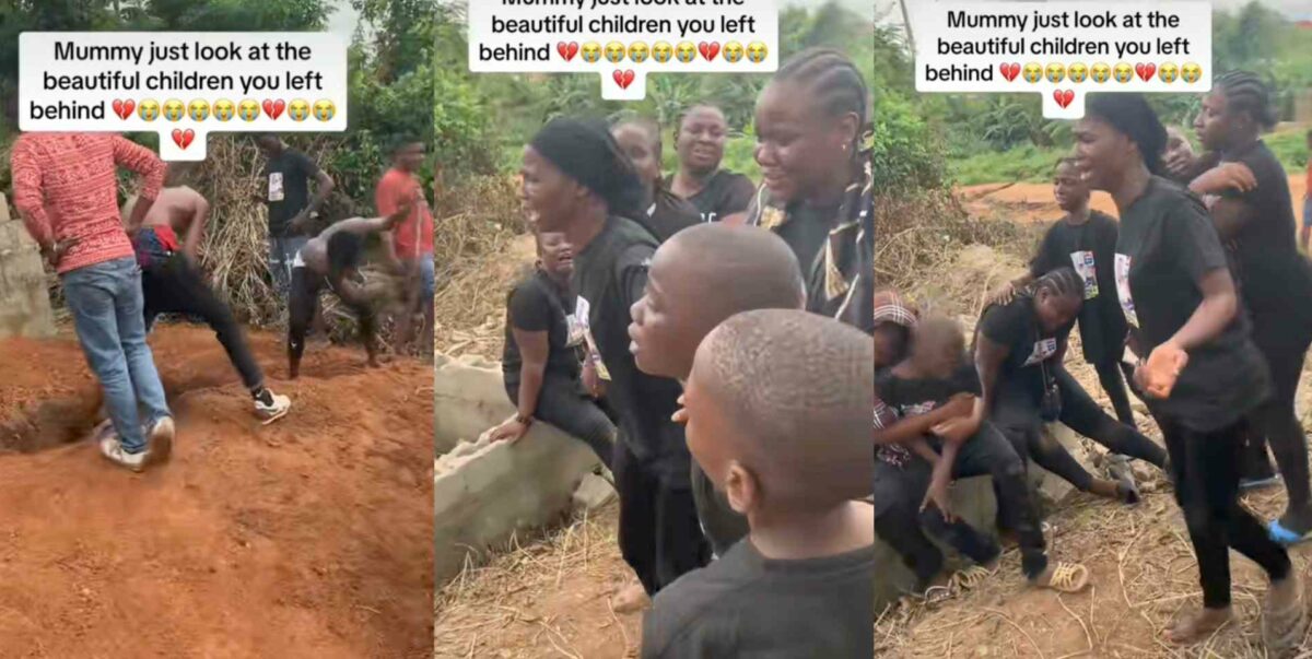 Heartbreaking children tear mom buried