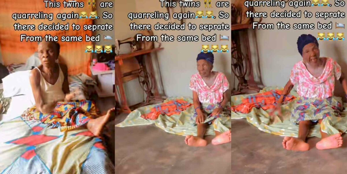 Elderly twins quarrelling