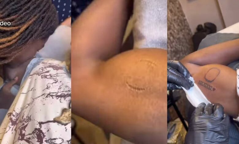 Man girlfriend's bite mark tattoo