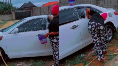 Jealous girlfriend washes boyfriend's car