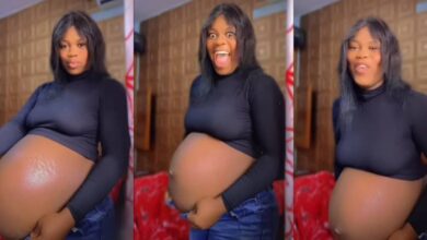 "Do you want to kill the baby” – Netizens slam pregnant lady as she swiftly sucked in her heavy baby bump to almost a flat stomach