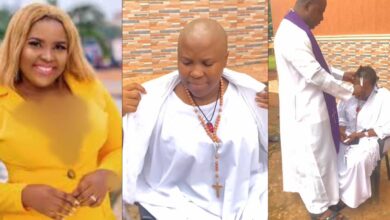 Video of Catholic Priest cutting hair of Actress Chioma Chijoke over hubby’s demise stirs mixed reactions