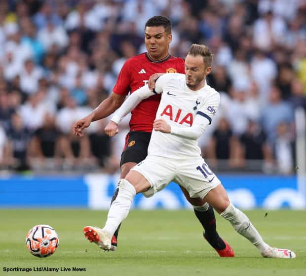 Maddison leaves stadium Tottenham stadium on crutches