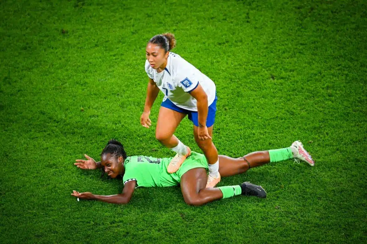 Moment Lauren James stepped on Michelle Alozie before getting a red card