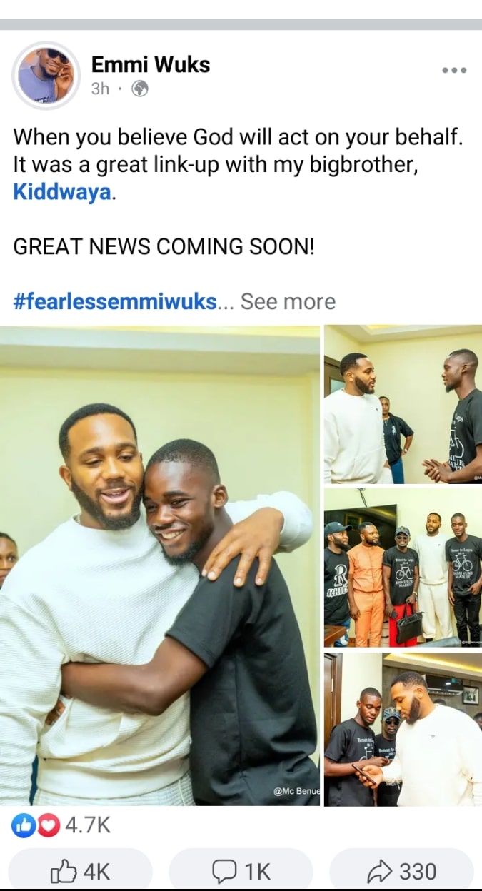 "Great news coming soon" - Davido's cycling fan announces after meeting up with Kiddwaya