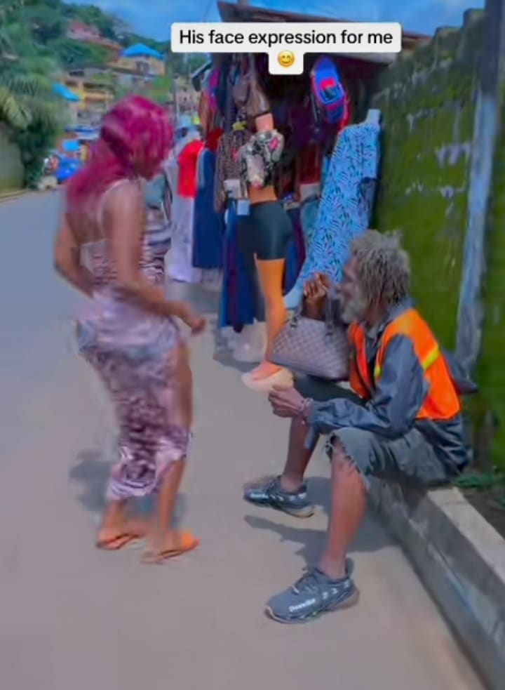 Lady dancing old man 