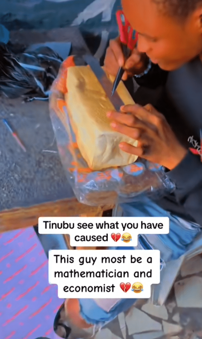 Man uses ruler and biro to measure bread