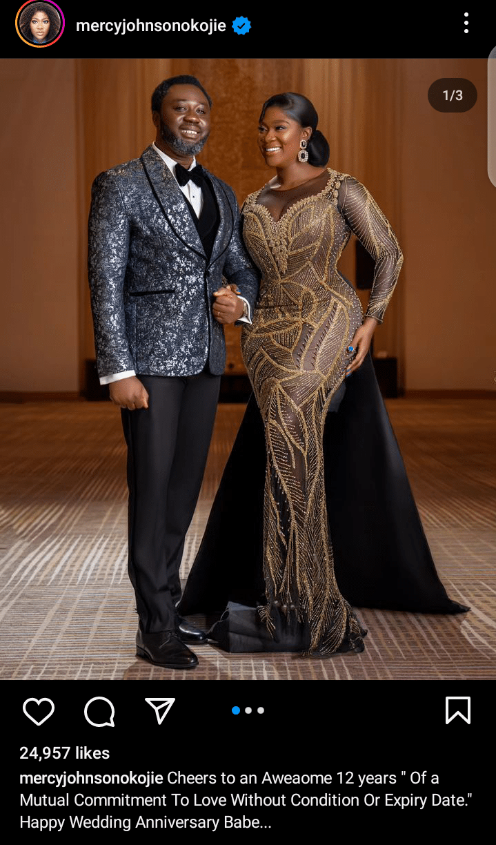 Nollywood Actress, Mercy Johnson celebrates 12th wedding anniversary with husband Prince Odi Okojie