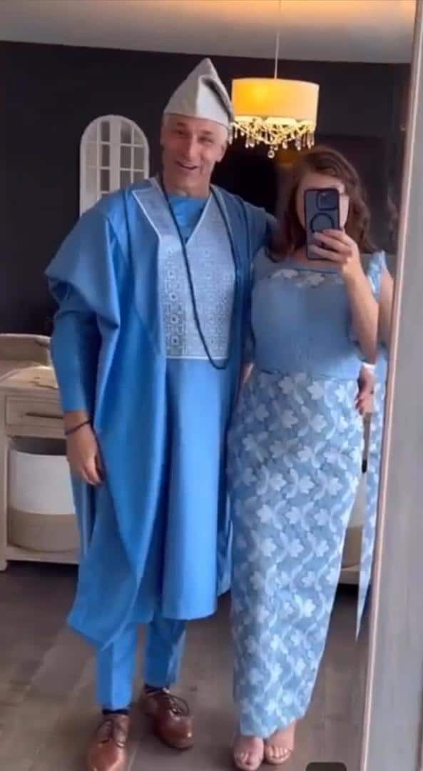 American man gushes as he rocks Agbada outfit for the first time (Video)