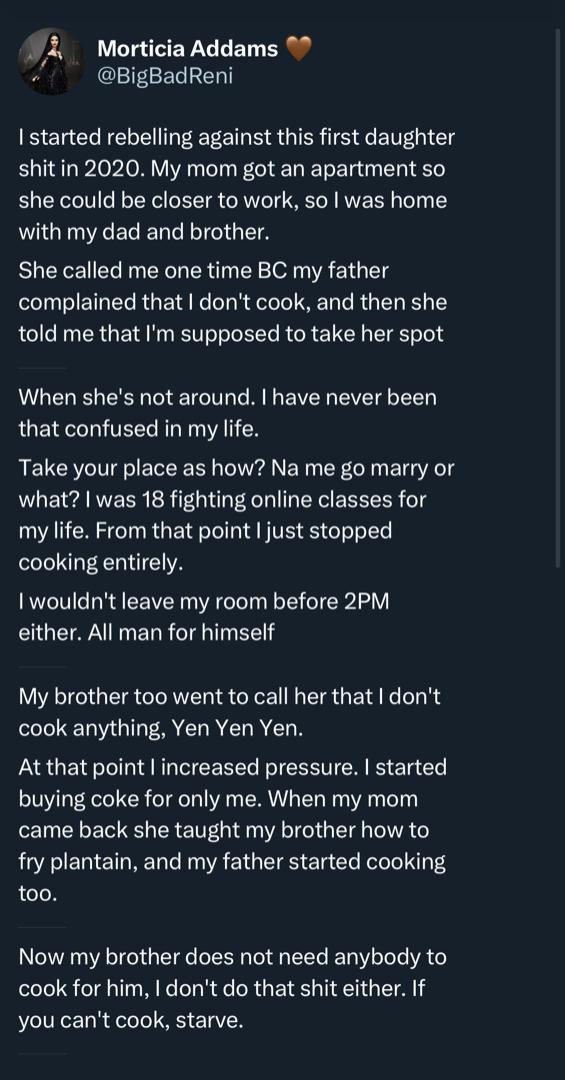 "If you can't cook, starve" — Lady urges father and brother as mother moves out