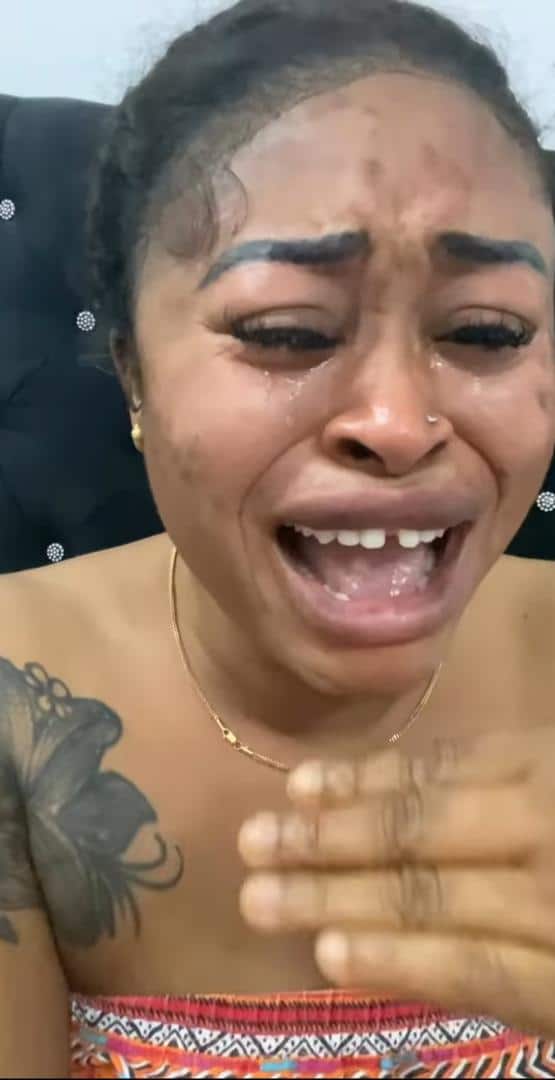 Sarah Martins tears up as she refutes allegations of paying trolls to threaten Yul and May Edochie's daughter