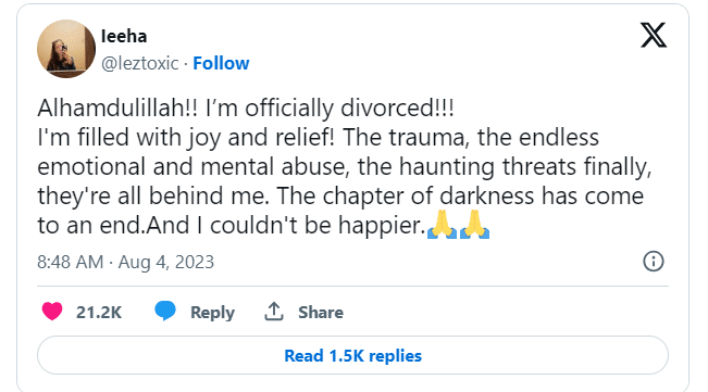 Lady celebrates freedom as she finalized her divorce