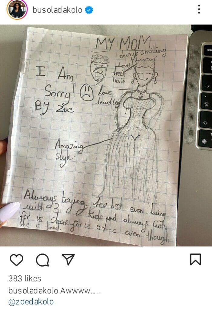 Busola Dakolo gushes as she receives thoughtful apology note from daughter